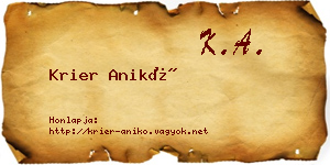 Krier Anikó névjegykártya